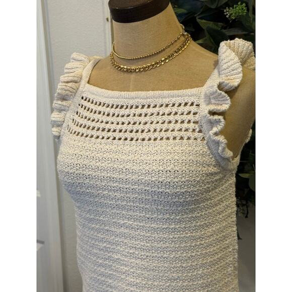 MADEWELL Ivory Knit Ruffle Sweater 100% Cotton Top Shirt Women size S Boho - Picture 2 of 8